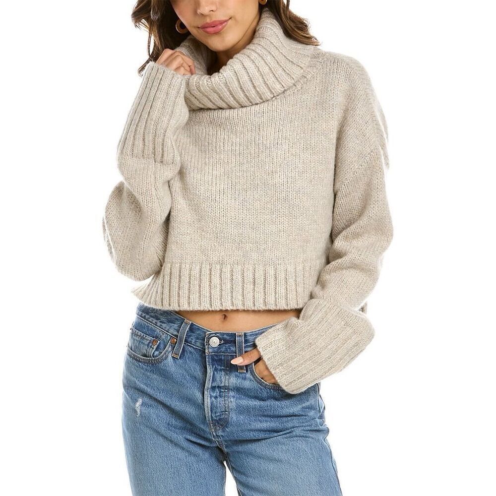 Cult Gaia Turtleneck Sweater Womens S Mohair Wool Chunky Cropped Oversized Brown